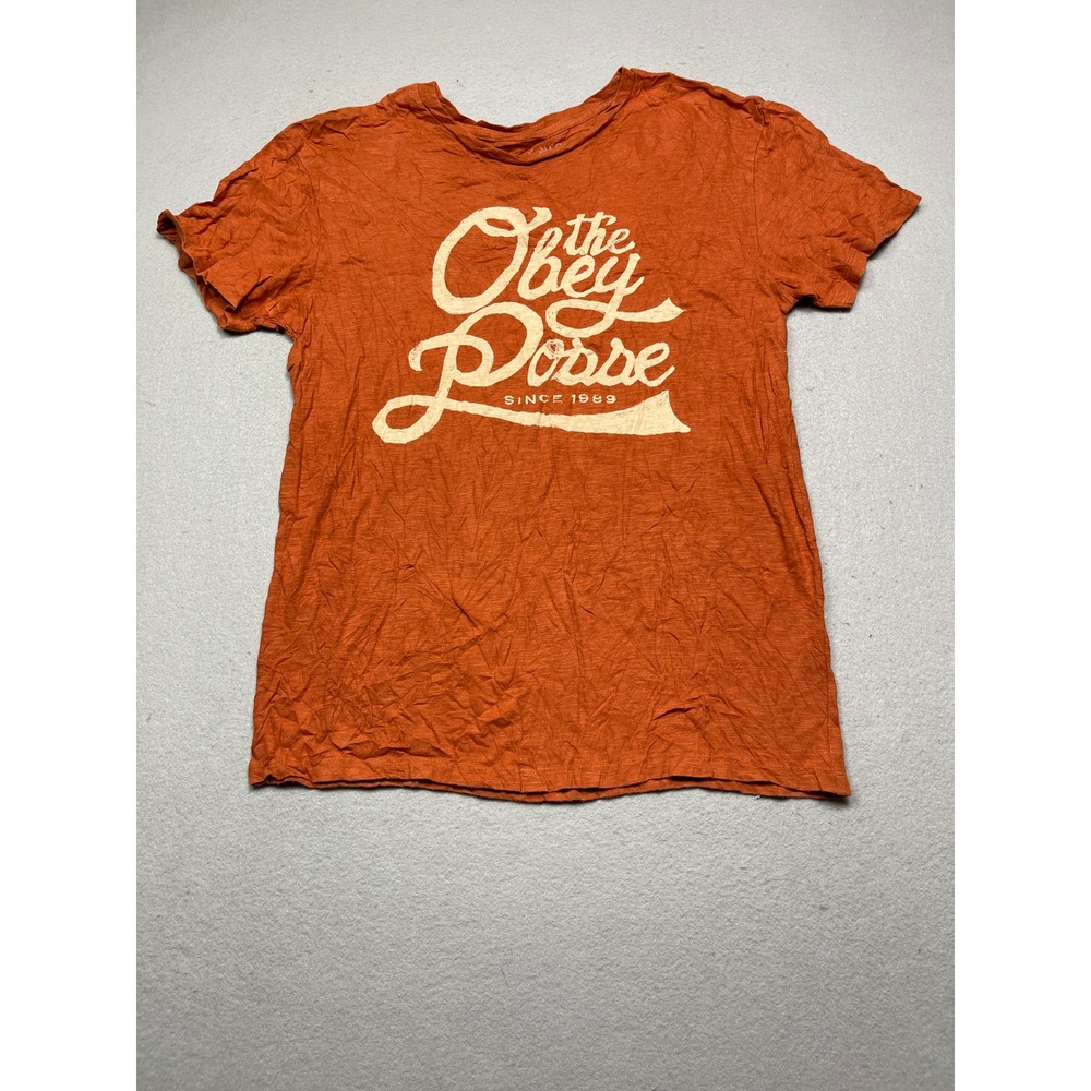 Obey Posse T Shirt Slub Knit Cotton Burnt Orange Medium Mens
